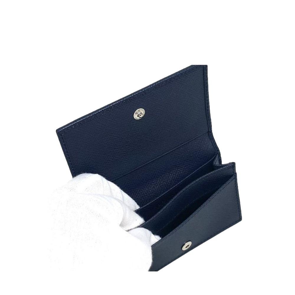 Prada Mens Logo Plaque Saffiano Flap Card Holder Wallet Baltico Blue