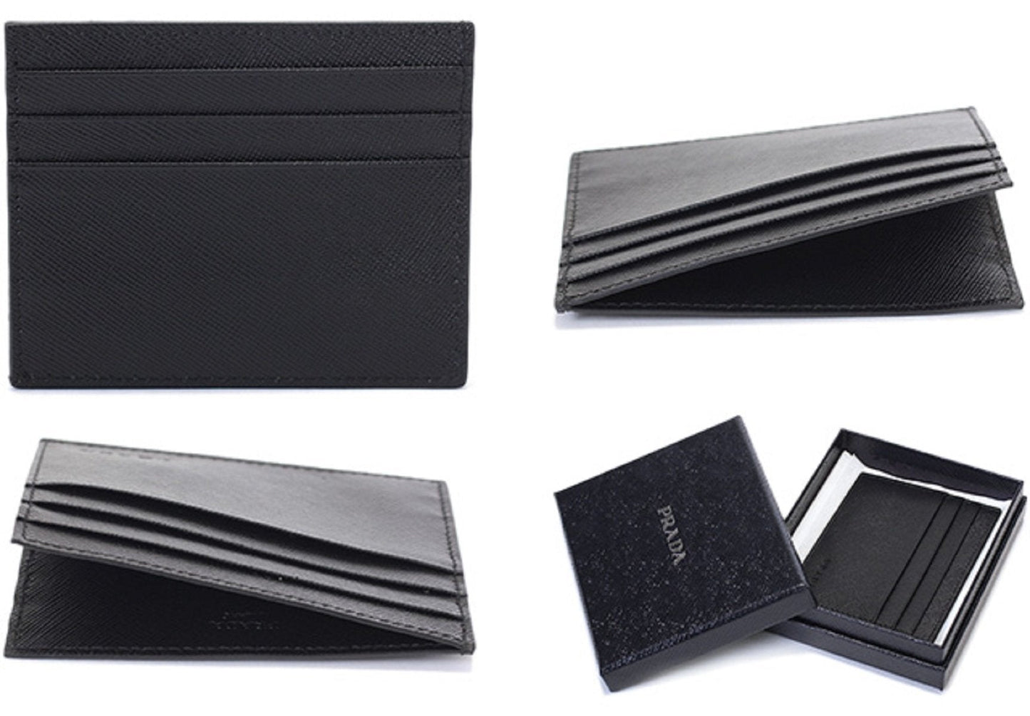 Prada Saffiano Nero Black Card Holder Embossed Logo