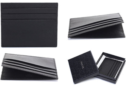 Prada Saffiano Nero Black Card Holder Embossed Logo