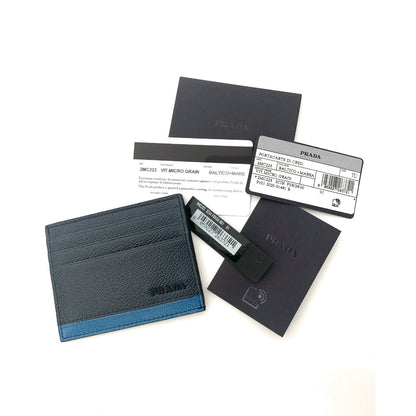 Prada Mens Vitello Micro Grain Bicolor Navy Card Holder 2MC223