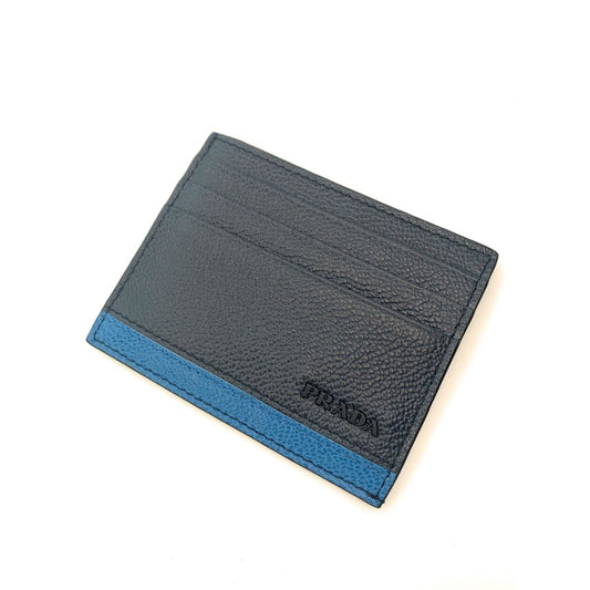 Prada Mens Vitello Micro Grain Bicolor Navy Card Holder 2MC223