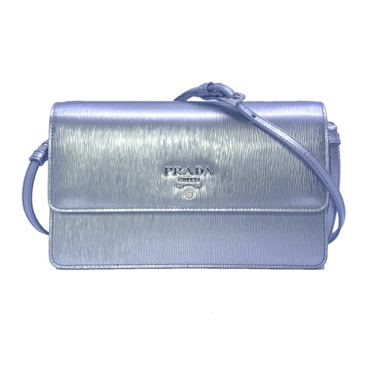 Prada Metallic Silver Vitello Move Leather Crossbody Wallet Handbag 1BP016