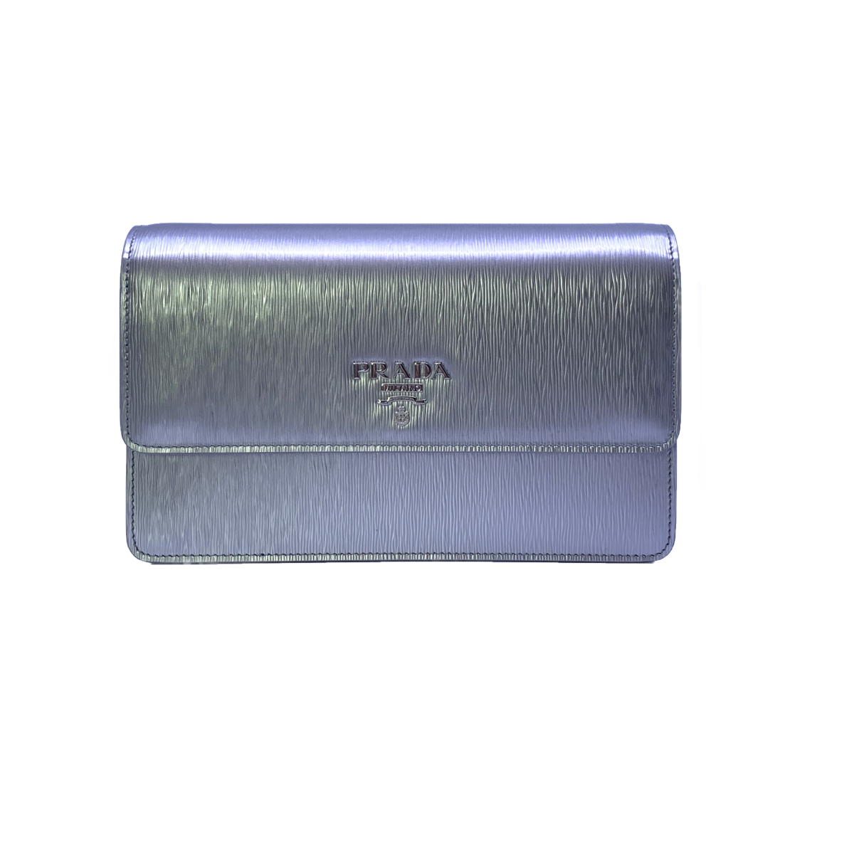 Prada Metallic Silver Vitello Move Leather Crossbody Wallet Handbag 1BP016
