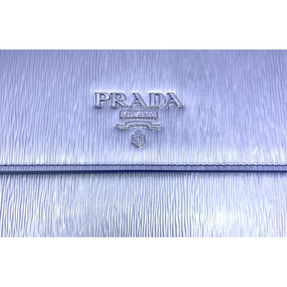Prada Metallic Silver Vitello Move Leather Crossbody Wallet Handbag 1BP016