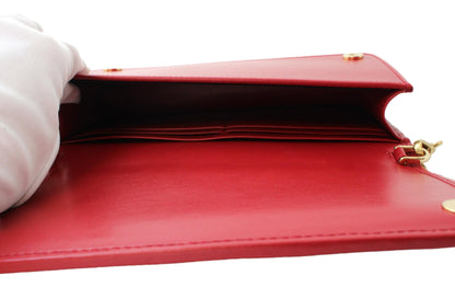 Prada Mini Wallet on Chain Red Leather Gold Flowers Cross Body 1DH044