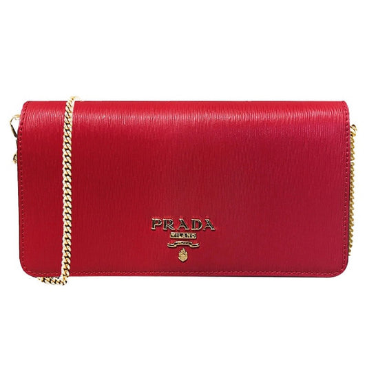 Prada Miniborse Lacca Red Vitello Move Leather Crossbody Chain