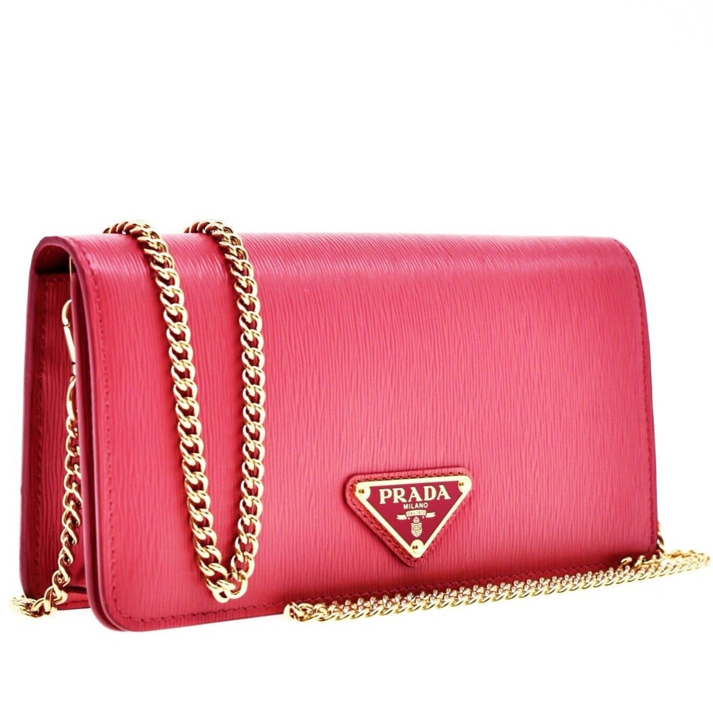 Prada Vitello Move Peonia Pink Leather Small Chain Wallet Crossbody Bag
