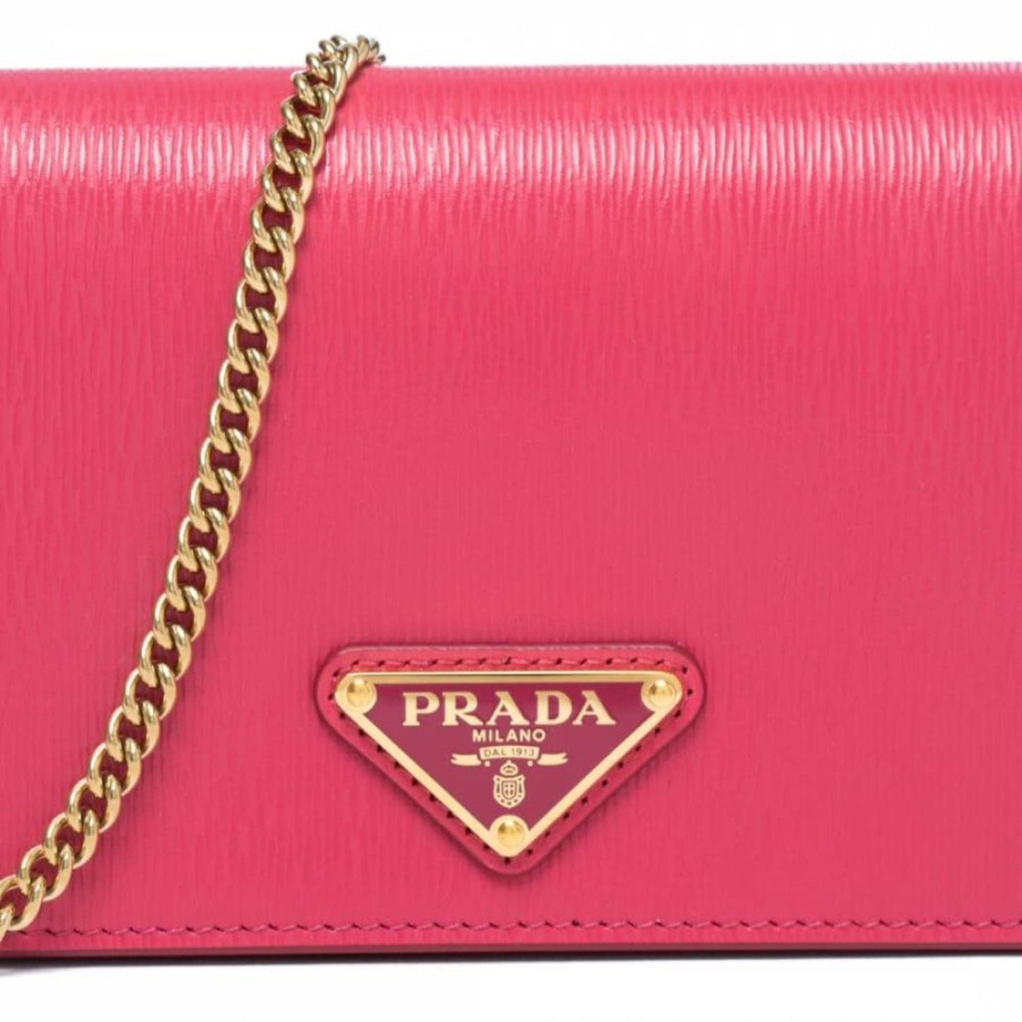 Prada Vitello Move Peonia Pink Leather Small Chain Wallet Crossbody Bag