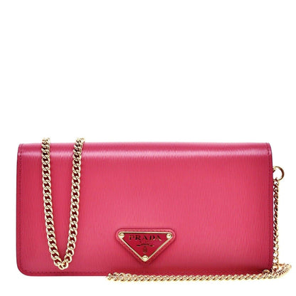 Prada Vitello Move Peonia Pink Leather Small Chain Wallet Crossbody Bag