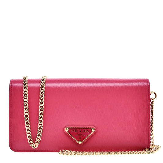 Prada Vitello Move Peonia Pink Leather Small Chain Wallet Crossbody Bag