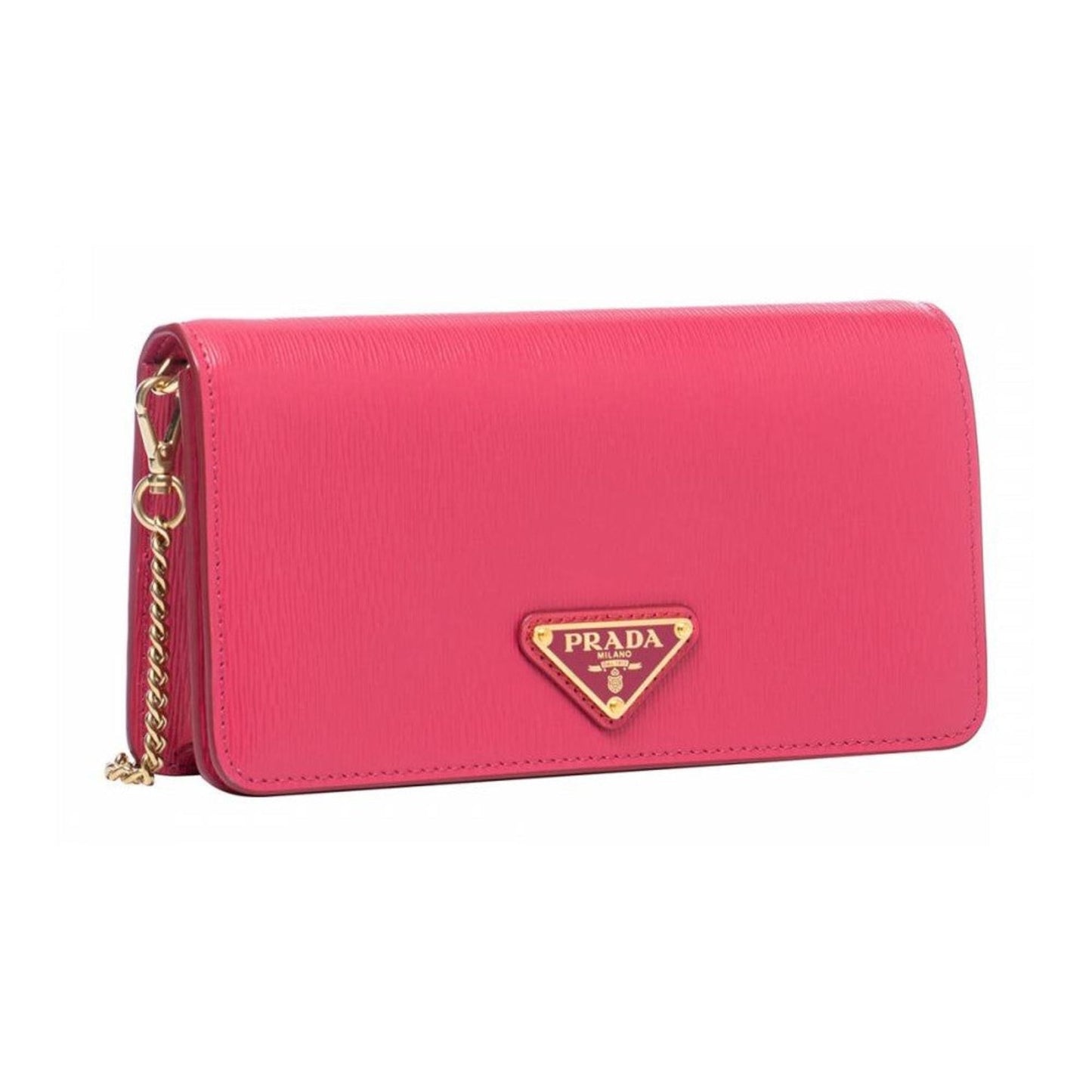 Prada Vitello Move Peonia Pink Leather Small Chain Wallet Crossbody Bag