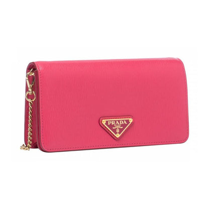Prada Vitello Move Peonia Pink Leather Small Chain Wallet Crossbody Bag