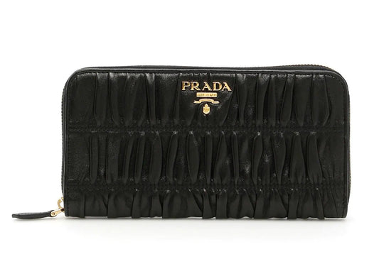 Prada Nappa Gaufre Black Quilted Continental Wallet Leather Gold Hardware 1ML506