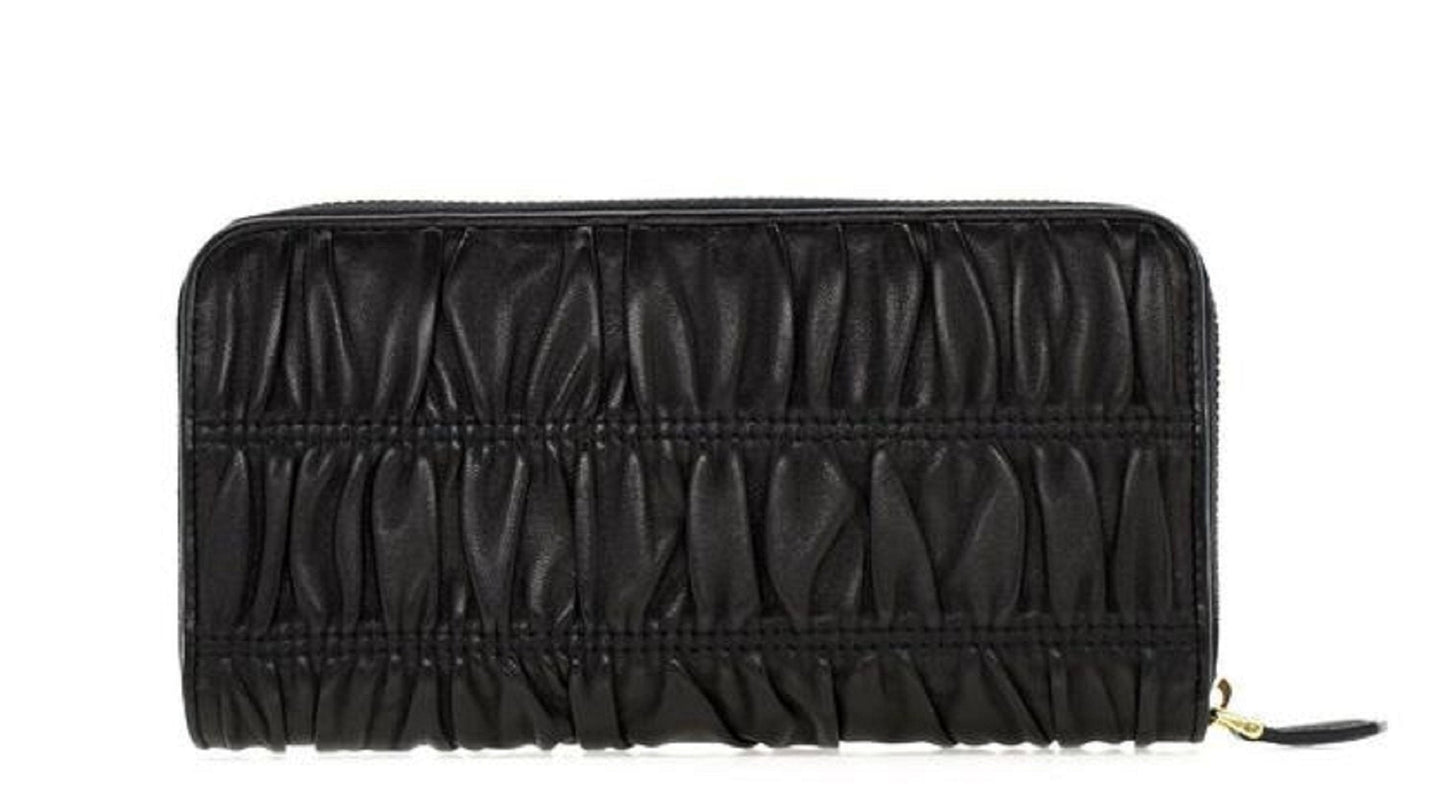 Prada Nappa Gaufre Black Quilted Continental Wallet Leather Gold Hardware 1ML506