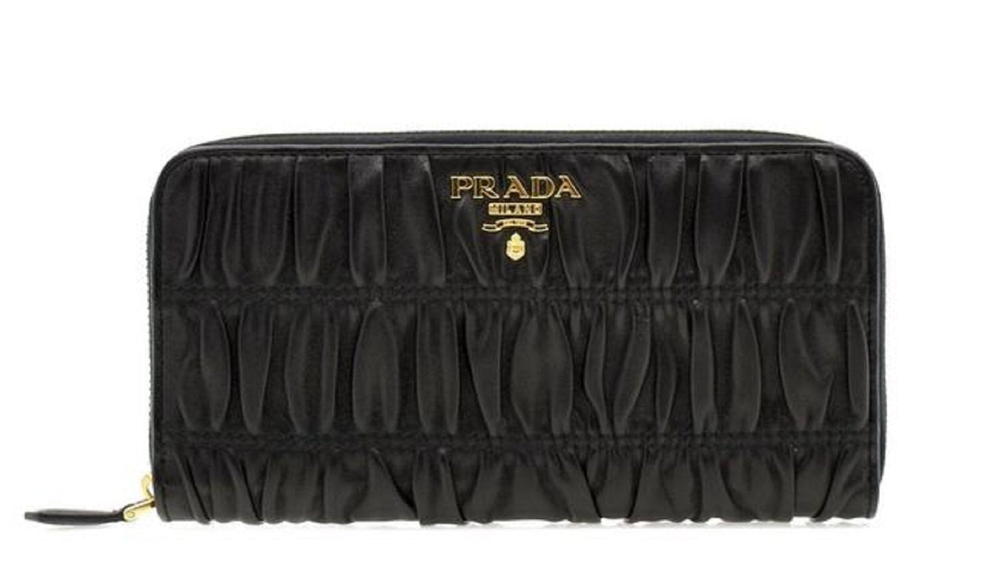 Prada Nappa Gaufre Black Quilted Continental Wallet Leather Gold Hardware 1ML506