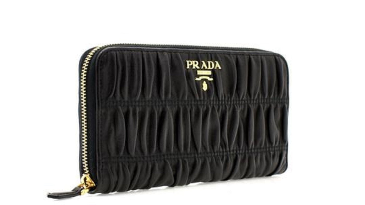Prada Nappa Gaufre Black Quilted Continental Wallet Leather Gold Hardware 1ML506