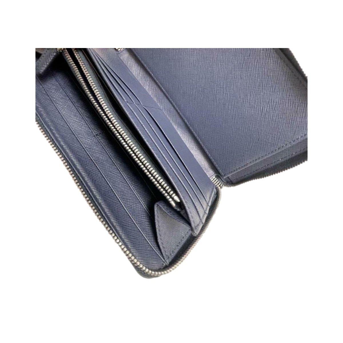 Prada Navy Blue Saffiano Leather Zip Around Document Holder Wallet 2ML188
