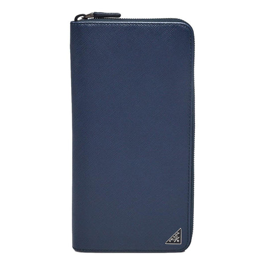 Prada Navy Blue Saffiano Leather Zip Around Document Holder Wallet 2ML188