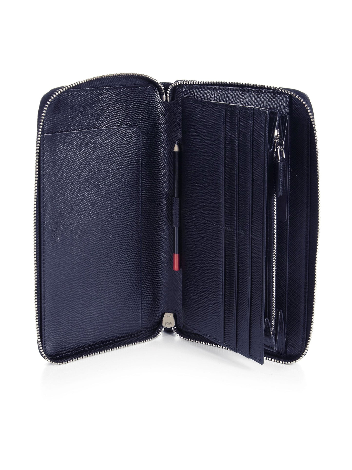 Prada Navy Blue Saffiano Leather Zip Around Document Holder Wallet 2ML188