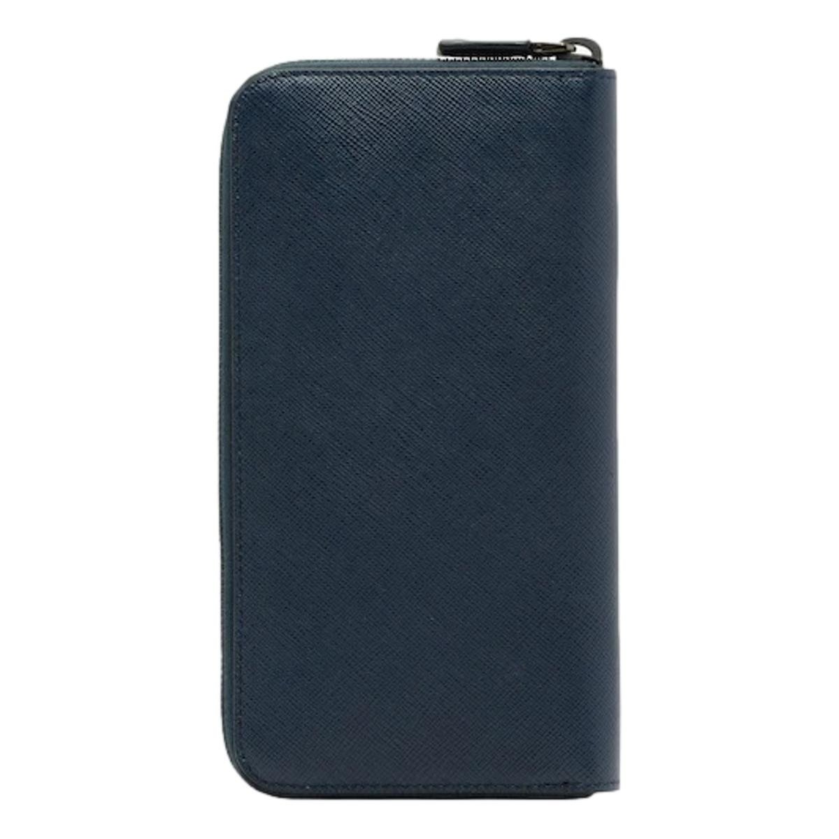 Prada Navy Blue Saffiano Leather Zip Around Document Holder Wallet 2ML188