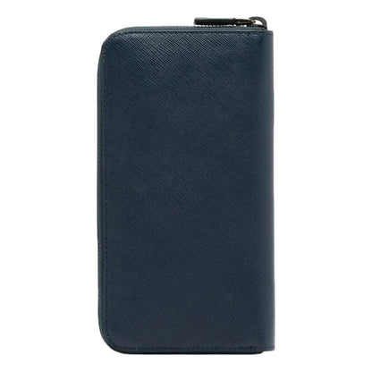 Prada Navy Blue Saffiano Leather Zip Around Document Holder Wallet 2ML188