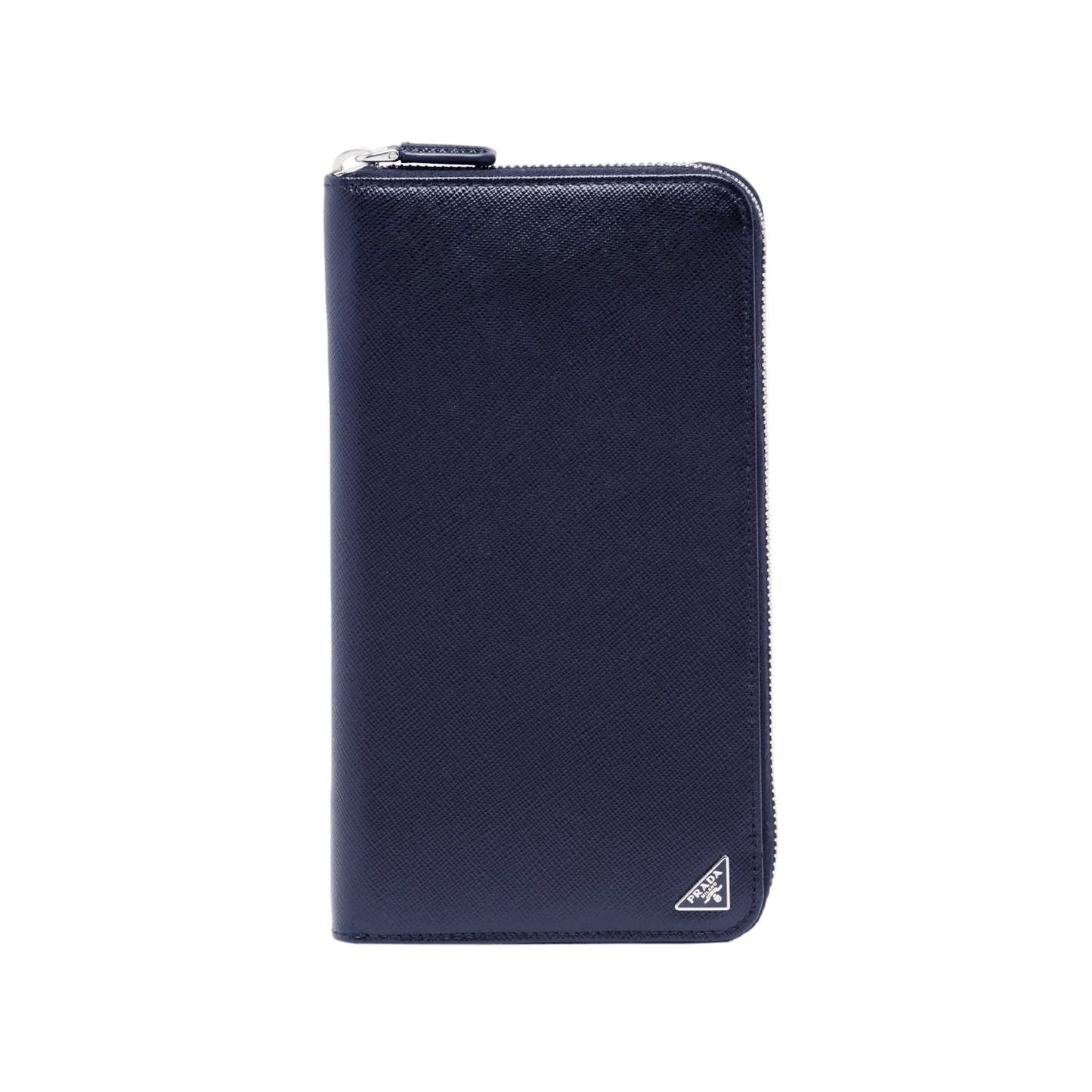 Prada Navy Blue Saffiano Leather Zip Around Document Holder Wallet 2ML188