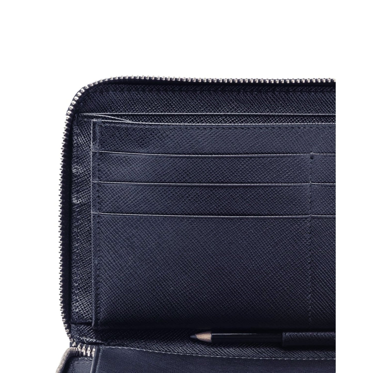Prada Navy Blue Saffiano Leather Zip Around Document Holder Wallet 2ML188