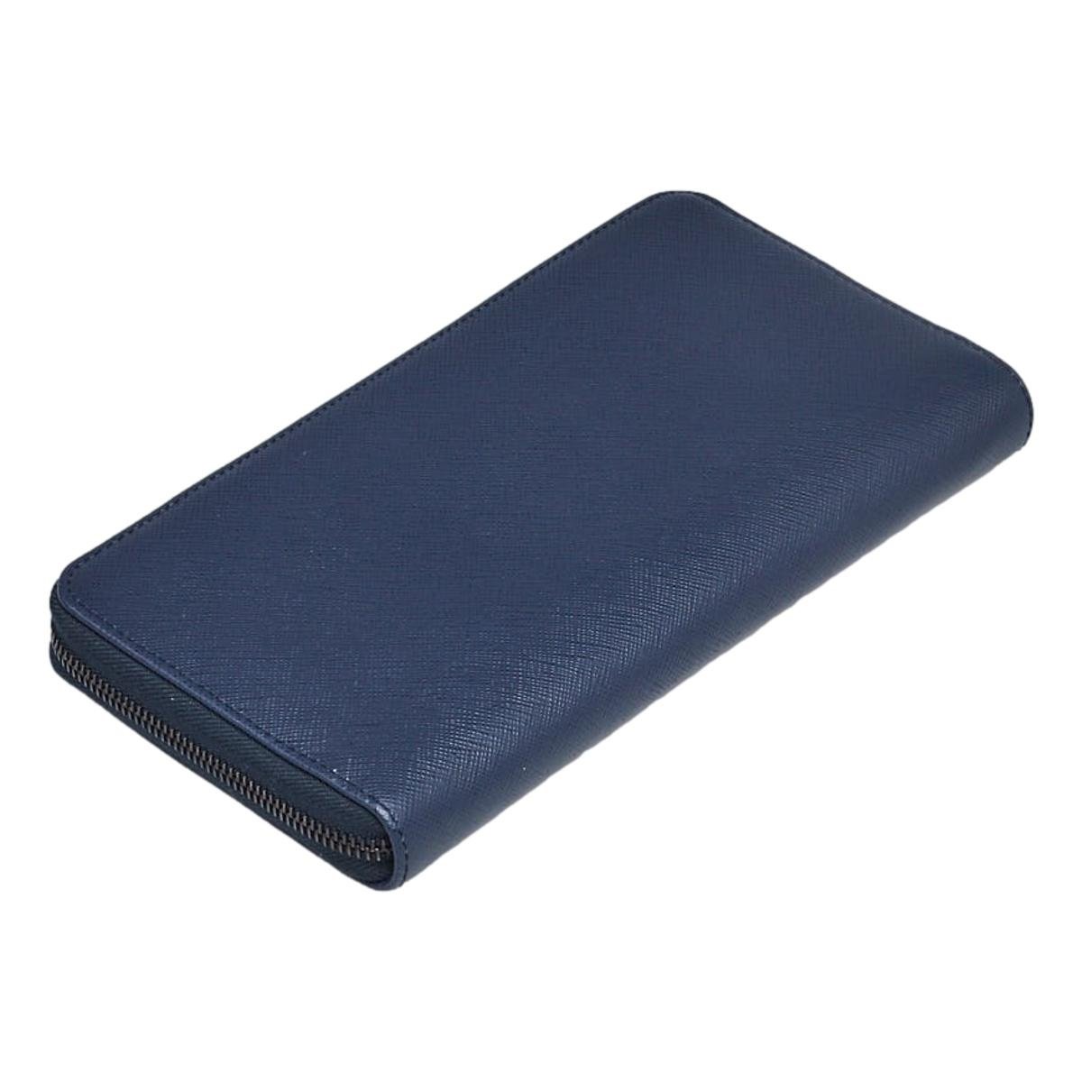 Prada Navy Blue Saffiano Leather Zip Around Document Holder Wallet 2ML188