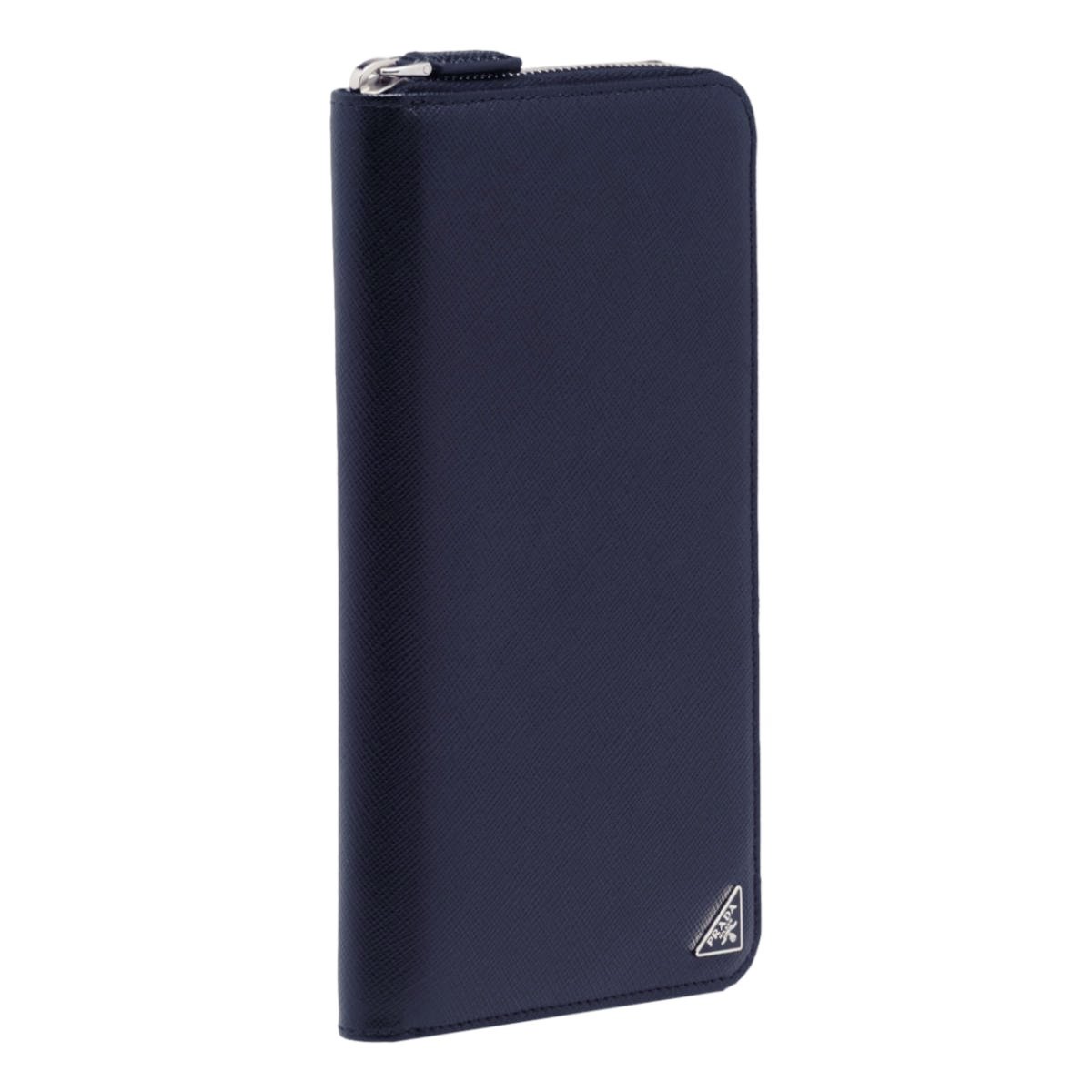 Prada Navy Blue Saffiano Leather Zip Around Document Holder Wallet 2ML188