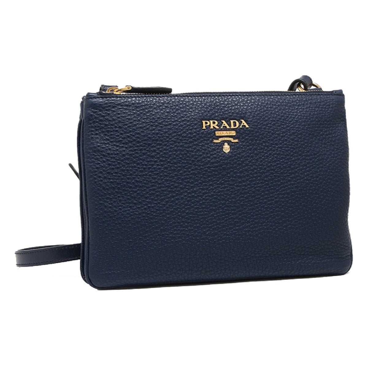 Prada Navy Blue Vitello Phenix Bandoliera Leather Crossbody Bag