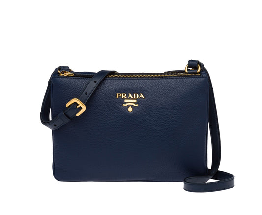 Prada Navy Blue Vitello Phenix Bandoliera Leather Crossbody Bag