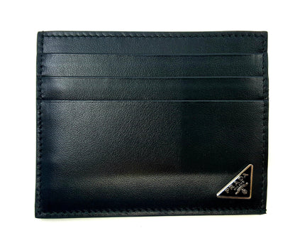 Prada Nero Black Vitello Leather Card Holder with Iconic Triangle Logo 2MC223