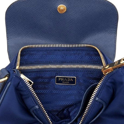 Prada Nylon Saffiano Leather Navy Blue Bandoliera Crossbody Handbag 1BH085