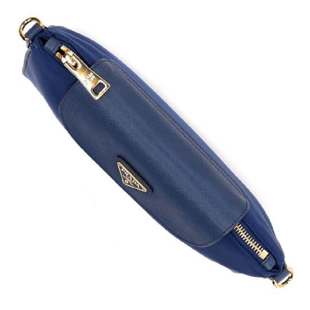 Prada Nylon Saffiano Leather Navy Blue Bandoliera Crossbody Handbag 1BH085