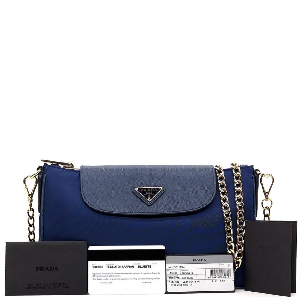 Prada Nylon Saffiano Leather Navy Blue Bandoliera Crossbody Handbag 1BH085