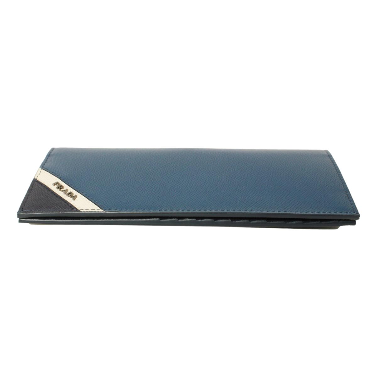 Prada Oceano Blue Saffiano Leather Stripe Vertical Wallet
