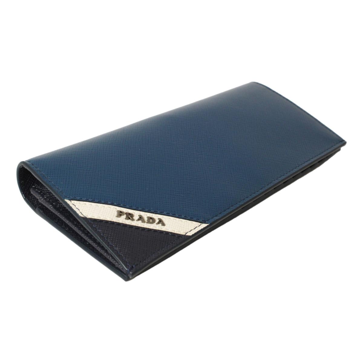 Prada Oceano Blue Saffiano Leather Stripe Vertical Wallet