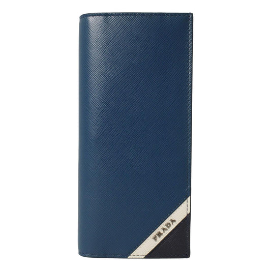 Prada Oceano Blue Saffiano Leather Stripe Vertical Wallet