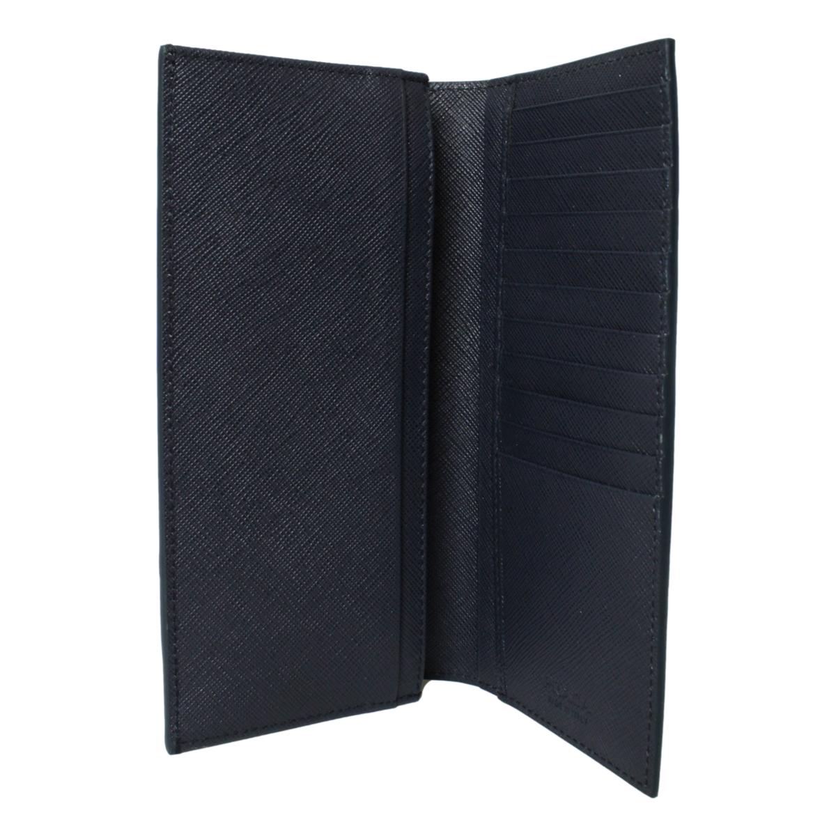 Prada Oceano Blue Saffiano Leather Stripe Vertical Wallet