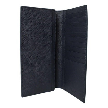 Prada Oceano Blue Saffiano Leather Stripe Vertical Wallet