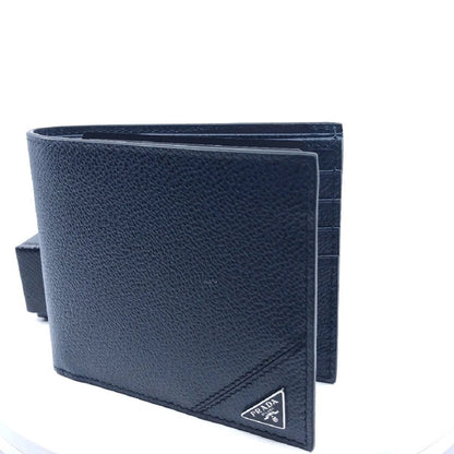 Prada Mens Bifold Black Vitello Micro Grain Leather Iconic Triangle Logo Wallet