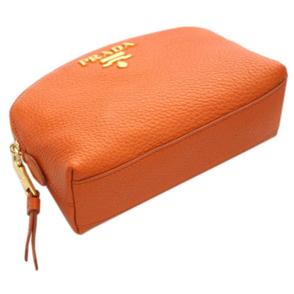 Prada Papaya Orange Vitello Daino Pouch Cosmetic Case