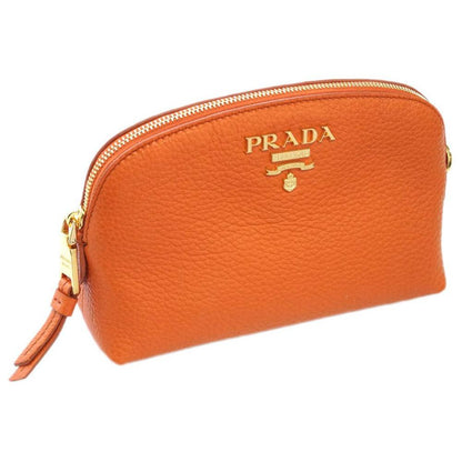 Prada Papaya Orange Vitello Daino Pouch Cosmetic Case