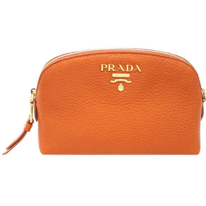 Prada Papaya Orange Vitello Daino Pouch Cosmetic Case