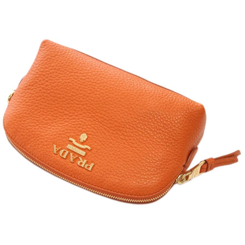 Prada Papaya Orange Vitello Daino Pouch Cosmetic Case
