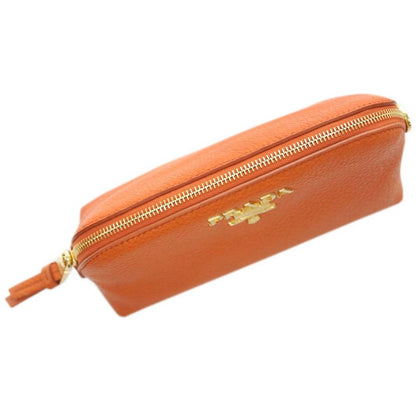 Prada Papaya Orange Vitello Daino Pouch Cosmetic Case