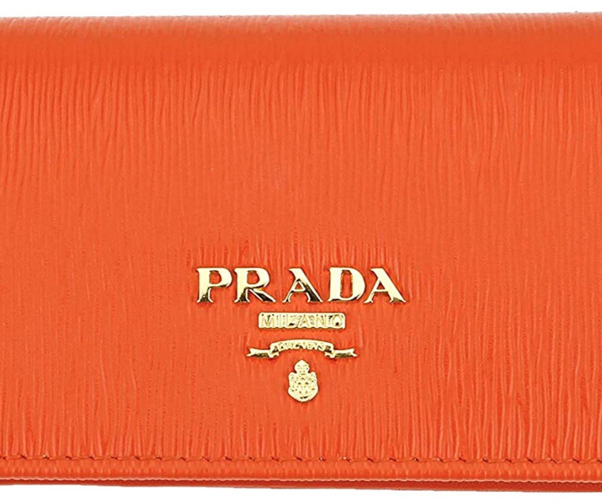 Prada Papaya Orange Vitello Move Leather Credit Card Holder Wallet 1MC122