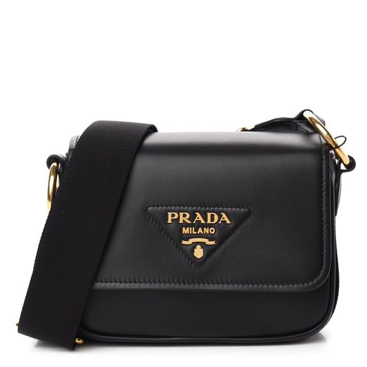 Prada Pattina Vitello Black Leather Identity Shoulder Bag 1BD302