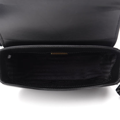 Prada Pattina Vitello Black Leather Identity Shoulder Bag 1BD302