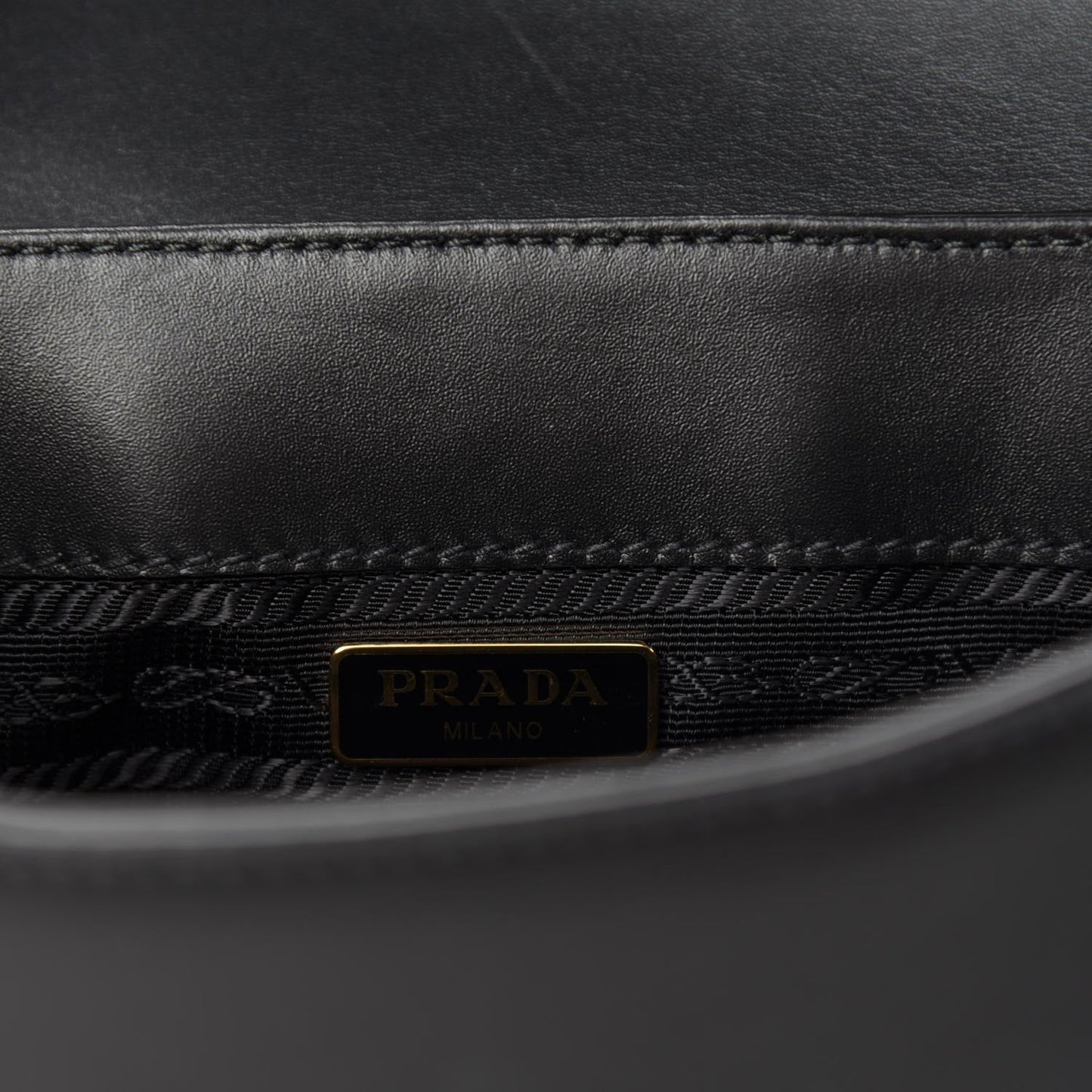 Prada Pattina Vitello Black Leather Identity Shoulder Bag 1BD302